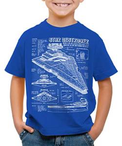 A.N.T. Sternenzerstörer T-Shirt für Kinder Blaupause Raumschiff, Farbe:Blau, Größe:128 von A.N.T. Another Nerd T-Shirt