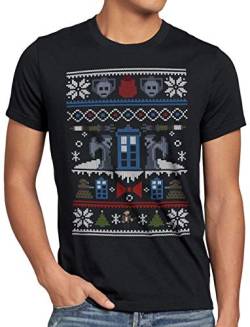A.N.T. Time and Space Ugly Sweater Herren T-Shirt zeitreise Timelord notrufzelle x-Mas Pulli Weihnachtsbaum, Größe:L von A.N.T. Another Nerd T-Shirt