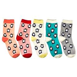 A0127 5 Paar Süße Cartoon Pinguin Animal Print Damen Crew Socken Baumwollsocken 35-45 von A0127