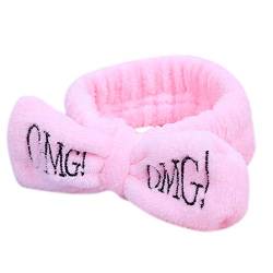 A0127 Frauen M?dchen SPA Breites Stirnband Niedliche Bowknot OMG Buchstaben Bestickt Hairband Elastische Make Up Flanell Turban Candy Farbe Headwrap 8 Farben von A0127