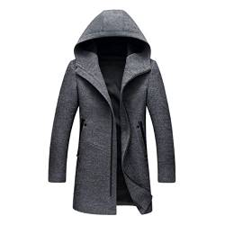 A1-Brave Herren Wollmantel, Lange Kapuze Trenchcoat Männer Winter Herren Hoodie Jacke Warme Reißverschluss Slim Windjacke Mantel Grau Mäntel Winter (Color : Light Gray, Size : M) von A1-Brave