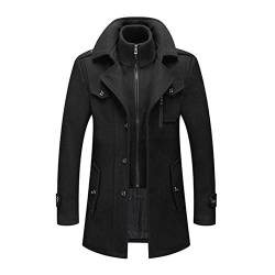 A1-Brave Herren Wollmantel, Mantel Männer Doppelkragen Dicke Jacke Single Breasted Trench Coat Männer Mischungen Mischungen Mäntel Winter (Color : Schwarz, Size : L) von A1-Brave