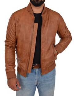 A1 FASHION GOOD Herren Leder Bomber Jacke Weich Lammfell Ausgestattet Varsity Eddy (XXL, Hellbraun) von A1 FASHION GOOD