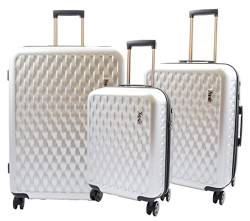 A1 FASHION GOODS 8 Räder Hartschale Premium Gepäck Leichte Koffer Reisetaschen Groovy Silber, silber, Set of 3 | Cabin+ Medium+ Large, Gepäckstück mit Rädern von A1 FASHION GOODS