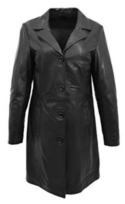 A1 FASHION GOODS Damen 3/4 lang Klassisch Ausgestattet Weich Schwarz Echte Lederjacke Knielänge Taste Mantel Laura (XXXL - EU 46) von A1 FASHION GOODS