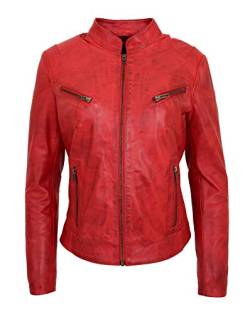 A1 FASHION GOODS Damen Ausgestattet Rot Echtes Leder Biker-Jacke Modisch Beiläufig Reißverschluss Mantel Jenny (XXXL - E U 46) von A1 FASHION GOODS