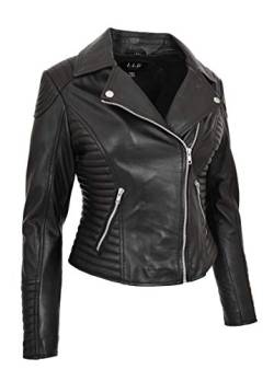 A1 FASHION GOODS Damen Designer Leder Biker-Jacke Weiches Schwarz Ausgestattet Gesteppt Reißverschluss Mantel Bonita (M - EU 38) von A1 FASHION GOODS