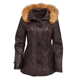 A1 FASHION GOODS Damen Duffle Jacke Braun weiches Leder Schlank Passen Abnehmbare Kapuze Parka-Mantel - Amelia (L- EU 40) von A1 FASHION GOODS