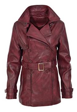 A1 FASHION GOODS Damen Echte Lederjacke Taille Gürtel Zweireiher Trenchcoat Burgund - Olivia (XXL - EU 44) von A1 FASHION GOODS