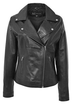 A1 FASHION GOODS Damen Echtes Leder Biker Jacke Schwarz Designer Tailliert Reißverschluss Befestigen Mantel Myla (XL - E U 42) von A1 FASHION GOODS