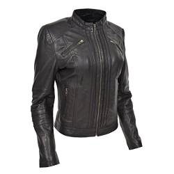 A1 FASHION GOODS Damen Echtes Schwarz Leder Biker-Style-Jacke Mädchen Reißverschluss Ausgestattet Lässiger Mantel - Poppy (XXXL - EU 46) von A1 FASHION GOODS