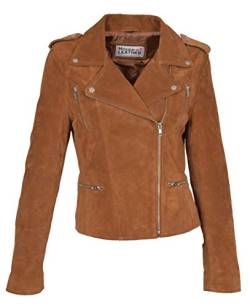 A1 FASHION GOODS Damen Echtes Wildleder HELLBRAUN Biker-Jacke Mädchen X-Zip Ausgestattet Designer Lederjacke - Rusty (M - EU 38) von A1 FASHION GOODS