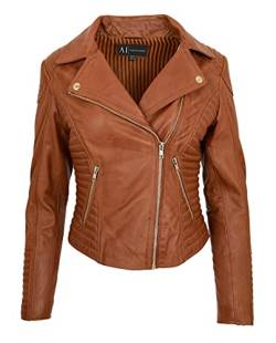 A1 FASHION GOODS Damen Weich Echtes Leder Biker Jacken Ausgestattet Gesteppt Farben Bella (40, Hellbraun) von A1 FASHION GOODS