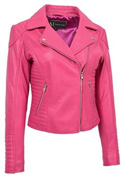 A1 FASHION GOODS Damen Weich Echtes Leder Biker Jacken Ausgestattet Gesteppt Farben Bella (40, Rosa) von A1 FASHION GOODS