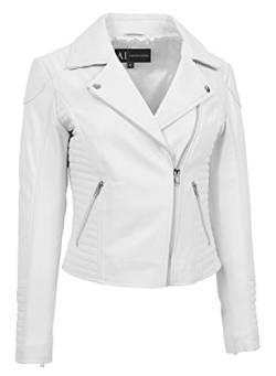 A1 FASHION GOODS Damen Weich Echtes Leder Biker Jacken Ausgestattet Gesteppt Farben Bella (44, Weiß) von A1 FASHION GOODS
