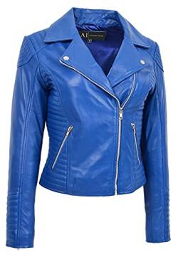 A1 FASHION GOODS Damen Weich Echtes Leder Biker Jacken Ausgestattet Gesteppt Farben Bella (46, Blau) von A1 FASHION GOODS