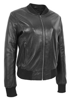 A1 FASHION GOODS Damen Weich Schwarz Leder Bomber Jacke Beiläufig Reißverschluss Tailliert Varsity Joy (XXXL - EU 46) von A1 FASHION GOODS