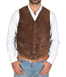 A1 FASHION GOODS ECHT Wildleder Weste Für Herren Classic Style Soft BRAUN Wildleder Weste Gilet - Cole (XL - EU 52) von A1 FASHION GOODS