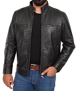 A1 FASHION GOODS Echte Weiche Schwarz Lederjacke für Herren Biker-Stil Ausgestattet Reißverschluss Lässiger Mantel - Felix (L - EU 50) von A1 FASHION GOODS