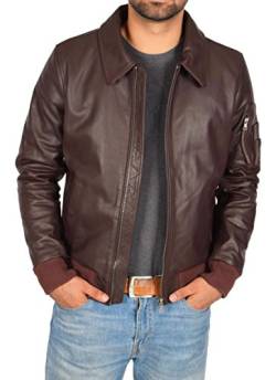 A1 FASHION GOODS Echtes Rindsleder Bomber Lederjacke BURGUND Ausgestattet Klassische Pilotensjacke mit Reißverschluss - Lance (L - EU 50) von A1 FASHION GOODS