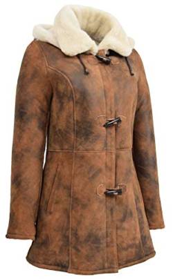 A1 FASHION GOODS Echtes Schaffell Duffle Mantel Für Frauen 3/4 lang Mit Kapuze Cognac Shearling Jacke Armas (M - EU 38) von A1 FASHION GOODS