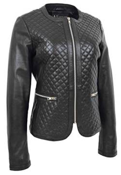 A1 FASHION GOODS Frauen Kragenlos Weiches Schwarz Leder Jacke Biker Stil Tailliert Gesteppter Stich Remi (S - EU 36) von A1 FASHION GOODS