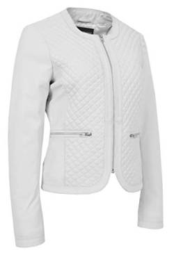 A1 FASHION GOODS Frauen Kragenlos Weiches Weiß Leder Jacke Biker Stil Tailliert Gesteppter Stich Remi (M - EU 38) von A1 FASHION GOODS