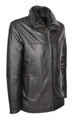 A1 FASHION GOODS Herren Echte Lederjacke Schwarz Zip-Box Abnehmbarer Kragen Hüfte Länge Parka-Mantel - William (M - EU 48) von A1 FASHION GOODS