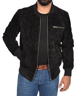 A1 FASHION GOODS Herren Echte Wildleder Schwarz Bomber-Lederjacke Sportarten Varsity Baseball Lässiger Mantel - Roco (L- EU 50) von A1 FASHION GOODS