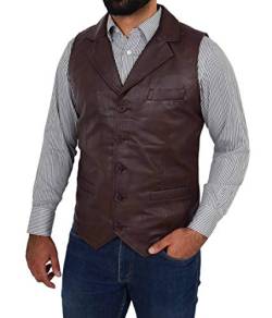 A1 FASHION GOODS Herren Echtes Braun Weiches Leder Weste Revere Kragen Gilet Klassisch Westlichen Weste Yelek - Rhys (L - EU 50) von A1 FASHION GOODS