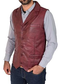 A1 FASHION GOODS Herren Echtes Burgund Weiches Leder Weste Revere Kragen Gilet Klassisch Westlichen Weste Yelek - Rhys (XL - EU 52) von A1 FASHION GOODS