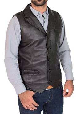 A1 FASHION GOODS Herren Echtes Schwarz Weiches Leder Weste Revere Kragen Gilet Klassisch Westlichen Weste Yelek - Rhys (XL - EU 52) von A1 FASHION GOODS