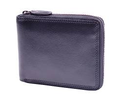 A1 FASHION GOODS Herren-Geldbörse aus echtem Rindsleder, mit Reißverschluss, RFID-sicher, Schwarz / Braun, Schwarz , Medium L:11.0 x W:2.0 x H:9.0 cm, Ledergeldbörse mit umlaufendem Reißverschluss von A1 FASHION GOODS