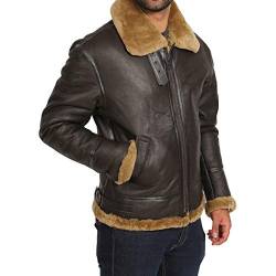 A1 FASHION GOODS Herren Klassischer Real Schaffell FLYING Ledermantel Braun B-3 BOMBER Fliegerjacke Weiß Shearling - MAURICE (XL - EU 52) von A1 FASHION GOODS