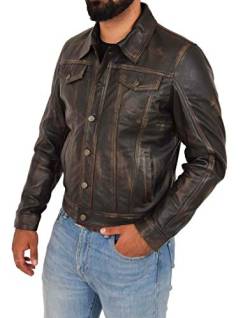 A1 FASHION GOODS Herren Trucker Lederjacke Jahrgang Abreiben amerikanisch Western Denim-Stil Mantel - Bond (S - EU 46) von A1 FASHION GOODS