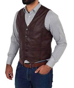 A1 FASHION GOODS Herren Volles Leder Weste Braun Gilet Traditionell Intelligente Weste - King (XL - EU 52) von A1 FASHION GOODS