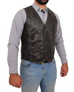 A1 FASHION GOODS Herren Volles Leder Weste Jahrgang Schwarz Zweifarbig Gilet Traditionell Intelligente Weste King (S - EU 46) von A1 FASHION GOODS