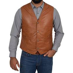 A1 FASHION GOODS Herren Weiche Hellbraun Lederweste Klassisch Traditioneller Stil Gilet Casual Weste - Bruno (XXXL - EU 56) von A1 FASHION GOODS