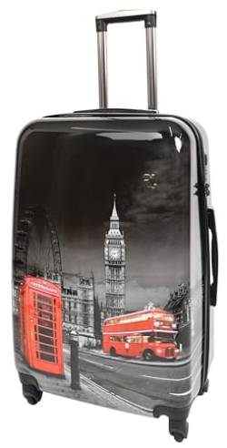 A1 FASHION GOODS Koffer mit 4 Rädern, Hart-PC, leicht, Reisetasche, Londoner Sehenswürdigkeiten, Mehrfarbig, Medium Size 26", Erweiterbares Hartschalengepäck auf Rädern von A1 FASHION GOODS