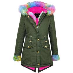 A2Z 4 Kids®, Kapuzenjacke für Kinder/Mädchen, Regenbogen-Kunstfell-Parka-Design, Schuljacken, Mantel, Outdoor-Kleidung, Alter 2, 3, 4, 5, 6, 7, 8, 9, 10, 11, 12, 13 Jahre Gr. 11-12 Jahre, Regenbogenfell von A2Z 4 Kids