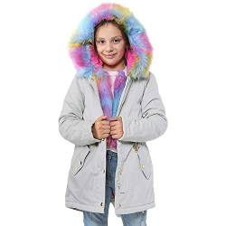 A2Z 4 Kids®, Kapuzenjacke für Kinder/Mädchen, Regenbogen-Kunstfell-Parka-Design, Schuljacken, Mantel, Outdoor-Kleidung, Alter 2, 3, 4, 5, 6, 7, 8, 9, 10, 11, 12, 13 Jahre Gr. 5-6 Jahre, silbergrau von A2Z 4 Kids