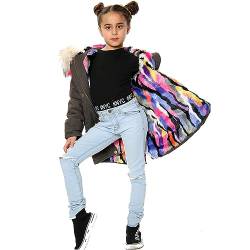 A2Z 4 Kids® Kinder Mädchen Mit Kapuze Jacke Designer Regenbogen Pelz - Jacket JK24 Olive._11-12 von A2Z 4 Kids