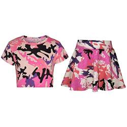 A2Z 4 Kids Kinder Mädchen Crop Top & Skater Rock Camouflage - Girls Crop Skirt Camo Baby Pink 5-6 von A2Z 4 Kids