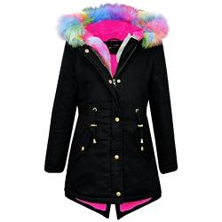 A2Z 4 Kids Kinder Mädchen Designer Tarnung Mit Kapuze - Jacket JK21 Rainbow Fur Black 7-8 von A2Z 4 Kids