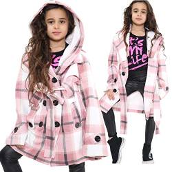 A2Z 4 Kids Kinder Mädchen Parka Jacke Mit Kapuze Graben Mantel Mode Wolle Mischung - Jacket 007 Pink Check 11-12 von A2Z 4 Kids