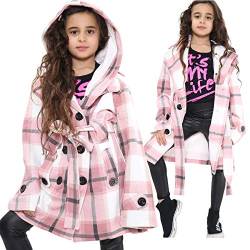 A2Z 4 Kids Kinder Mädchen Parka Jacke Mit Kapuze Rosa Check Graben Mantel Wolle Mischung - Jacket 007 Pink Check._11-12 von A2Z 4 Kids