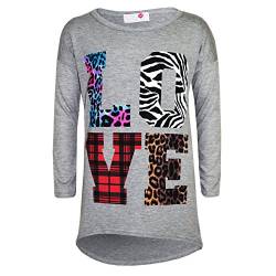 A2Z 4 Kids Kinder Mädchen T-Shirt LOVE Tartan Zebra Leopard Aufdruck Modische Mode Tops - New Love Top Grey 9-10 von A2Z 4 Kids