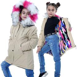 A2Z 4 Kids Kunstpelz Gefüttert Parka Mantel Regenbogen Pelz Stone Haube - Jacket JK24 Stone_11-12 von A2Z 4 Kids