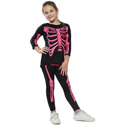A2Z 4 Kids Mädchen Oberteile Skelett Drucken T-Shirt Oben & Mode - Skeleton Set Black N.Pink_9-10 von A2Z 4 Kids