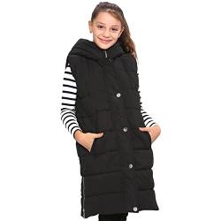 A2Z 4 Kids Mädchen Schwarze Steppweste Mit Kapuze Gepolsterte Lange Weste - Gilet 934 Black._9-10 von A2Z 4 Kids